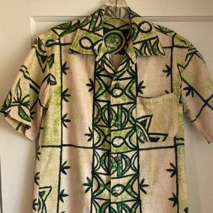 Vintage bark cloth Hawaiian shirt green